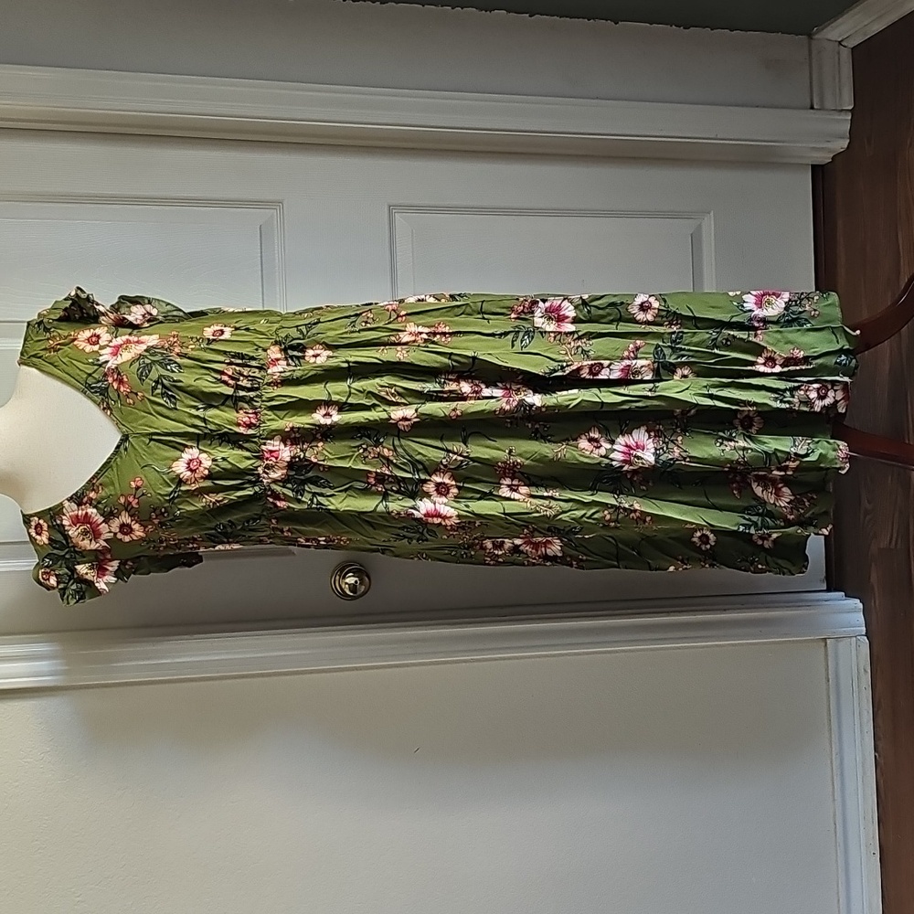 SHEIN Olive Green Floral Flutter Sleeve Dress - Picture 2 of 11